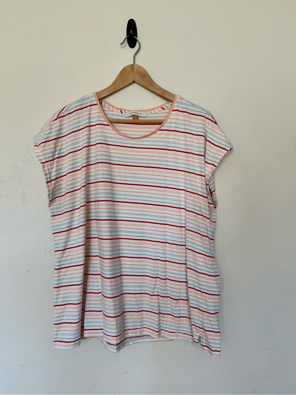 Casual Striped Tee - White with Red & Pink Stripes